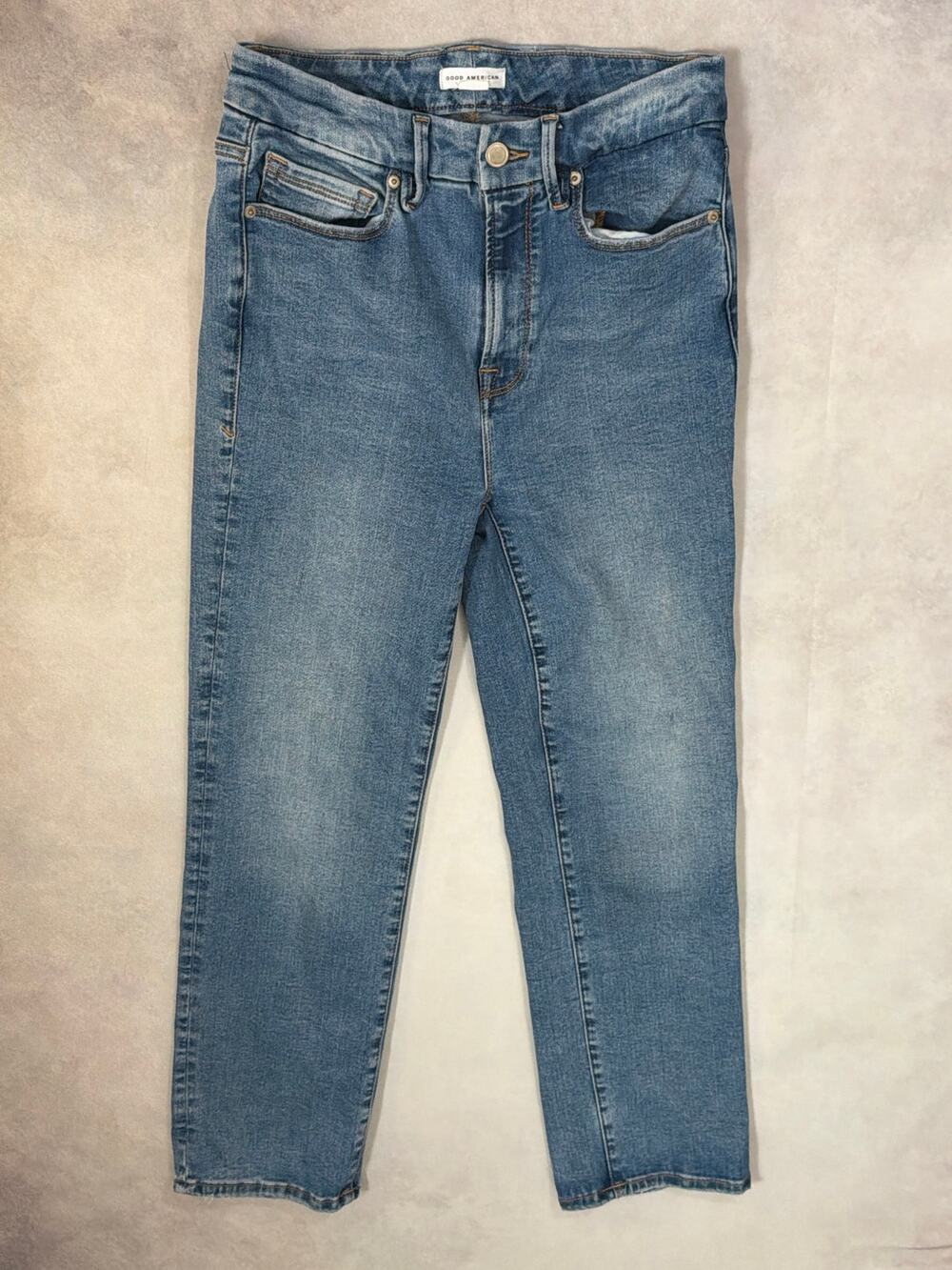 Good American Always Fits Good Legs Straight Jeans Size 6-12 Medium Wash Indigo